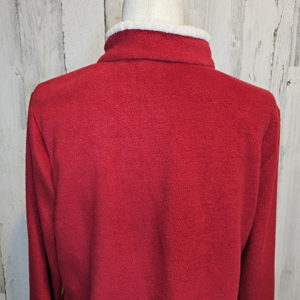 Breckenridge Women's Large Red Fleece Christmas Jacket Sherpa Collar Embroidered - Picture 8 of 14